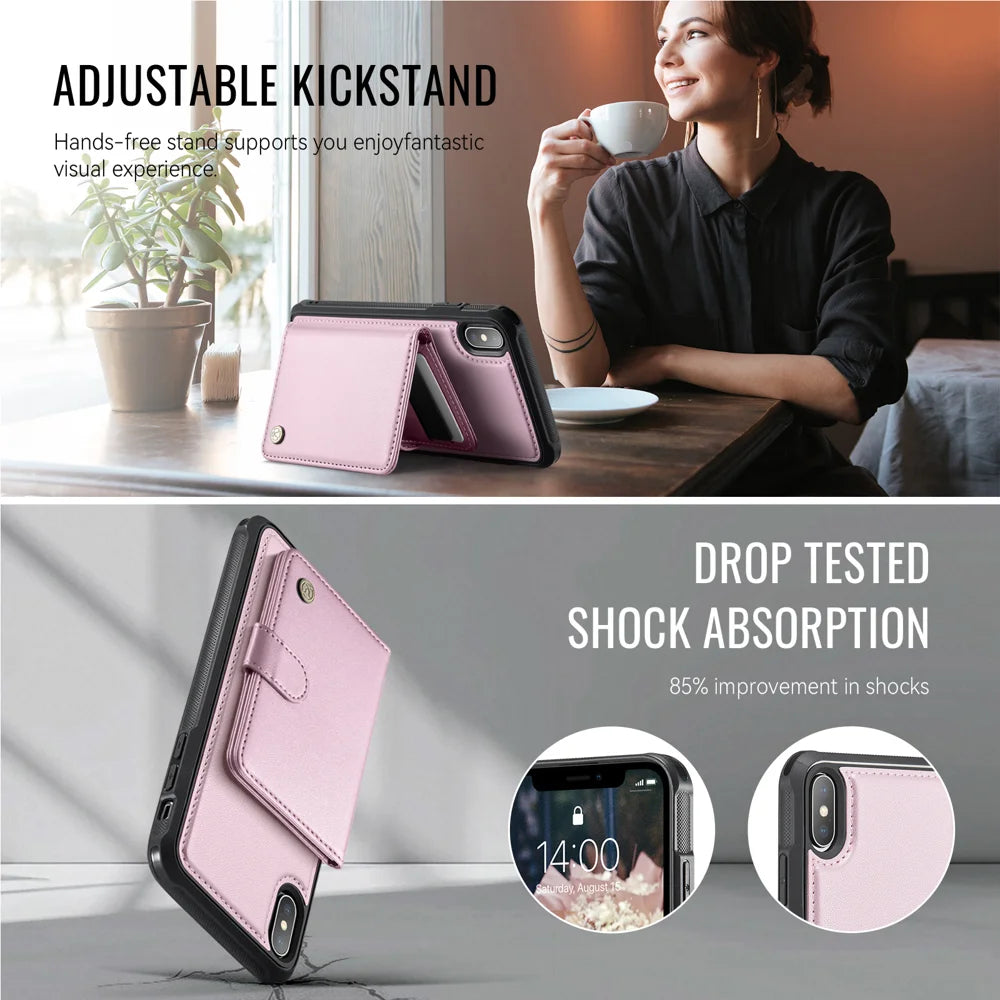 JEEHOOD For iPhone XS Max 6.5 inch Case  J09 RFID Blocking Card Holder Leather Back Phone Cover Compatible with MagSafe - Pink - 4