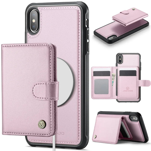 JEEHOOD For iPhone XS 5.8 inch / iPhone X Case  J09 RFID Blocking Card Holder Leather Back Phone Cover Compatible with MagSafe - Pink - 1