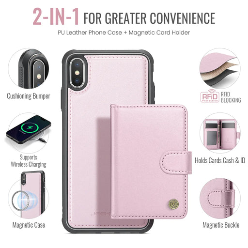 JEEHOOD For iPhone XS 5.8 inch / iPhone X Case  J09 RFID Blocking Card Holder Leather Back Phone Cover Compatible with MagSafe - Pink - 2