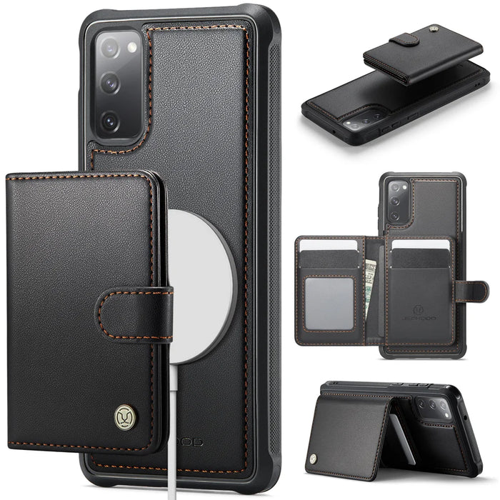 JEEHOOD For Samsung Galaxy S20 FE Case  J09 RFID Blocking Card Holder Leather Back Phone Cover Magnetic Case - Black - 1