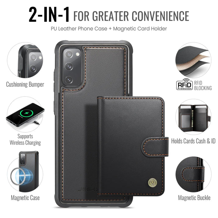 JEEHOOD For Samsung Galaxy S20 FE Case  J09 RFID Blocking Card Holder Leather Back Phone Cover Magnetic Case - Black - 2