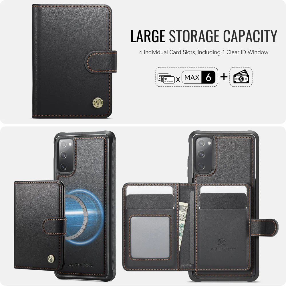 JEEHOOD For Samsung Galaxy S20 FE Case  J09 RFID Blocking Card Holder Leather Back Phone Cover Magnetic Case - Black - 3