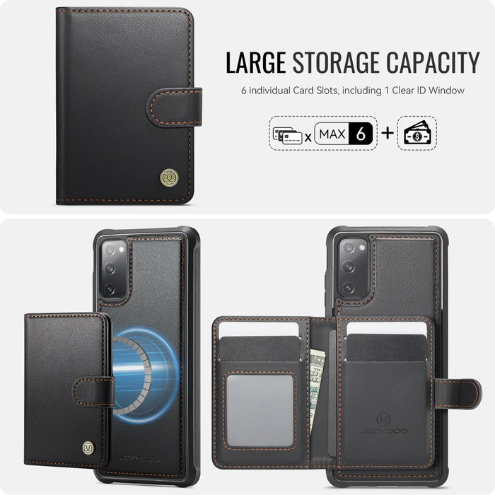 JEEHOOD For Samsung Galaxy S20 FE Case  J09 RFID Blocking Card Holder Leather Back Phone Cover Magnetic Case - Black - 3