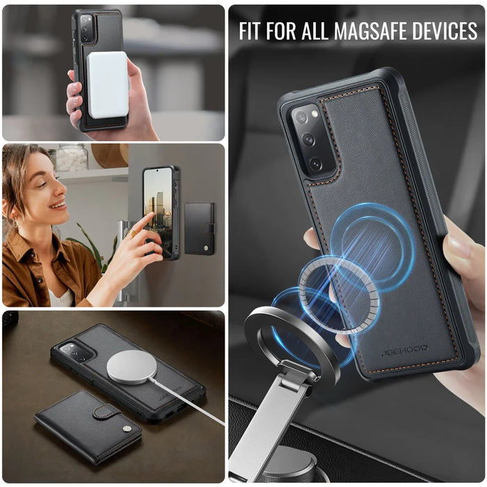 JEEHOOD For Samsung Galaxy S20 FE Case  J09 RFID Blocking Card Holder Leather Back Phone Cover Magnetic Case - Black - 6