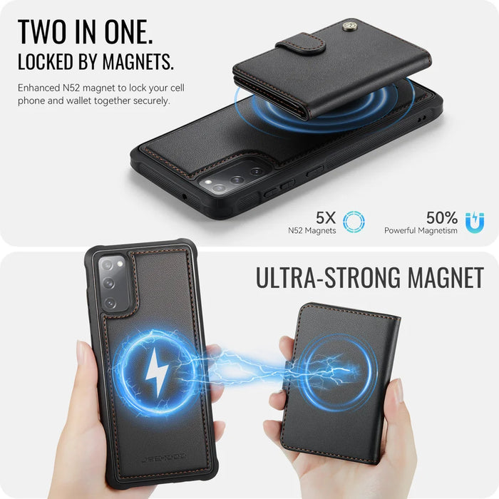 JEEHOOD For Samsung Galaxy S20 FE Case  J09 RFID Blocking Card Holder Leather Back Phone Cover Magnetic Case - Black - 7