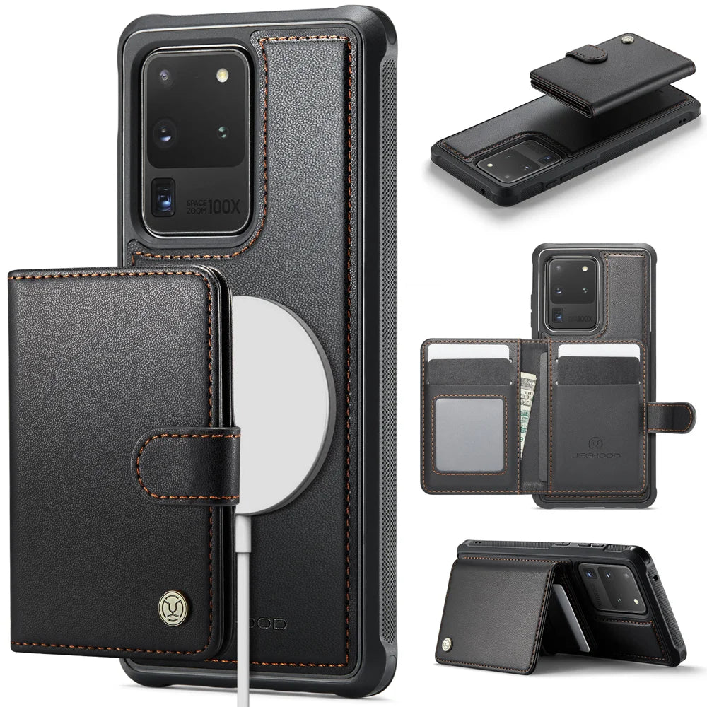 JEEHOOD For Samsung Galaxy S20 Ultra Case  J09 RFID Blocking Card Holder Leather Back Phone Cover Magnetic Case - Black - 1