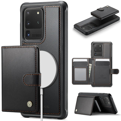 JEEHOOD For Samsung Galaxy S20 Ultra Case  J09 RFID Blocking Card Holder Leather Back Phone Cover Magnetic Case - Black - 1