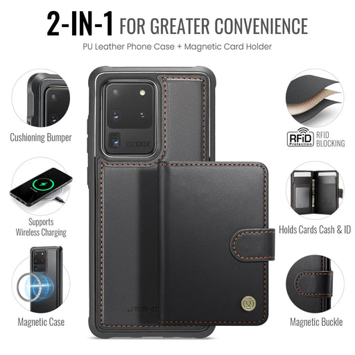 JEEHOOD For Samsung Galaxy S20 Ultra Case  J09 RFID Blocking Card Holder Leather Back Phone Cover Magnetic Case - Black - 2