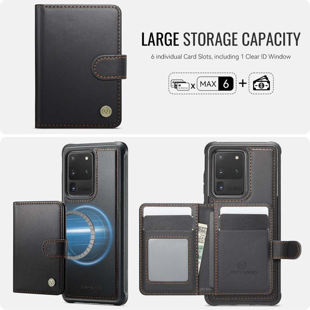 JEEHOOD For Samsung Galaxy S20 Ultra Case  J09 RFID Blocking Card Holder Leather Back Phone Cover Magnetic Case - Black - 3