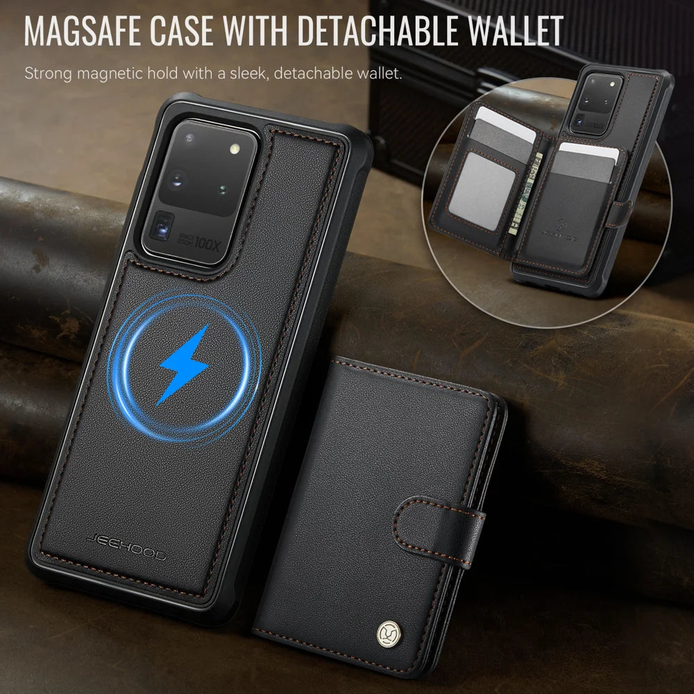 JEEHOOD For Samsung Galaxy S20 Ultra Case  J09 RFID Blocking Card Holder Leather Back Phone Cover Magnetic Case - Black - 5