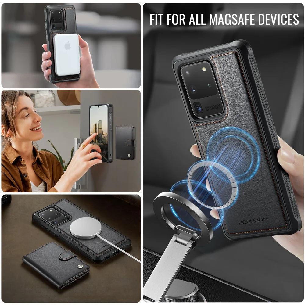 JEEHOOD For Samsung Galaxy S20 Ultra Case  J09 RFID Blocking Card Holder Leather Back Phone Cover Magnetic Case - Black - 6