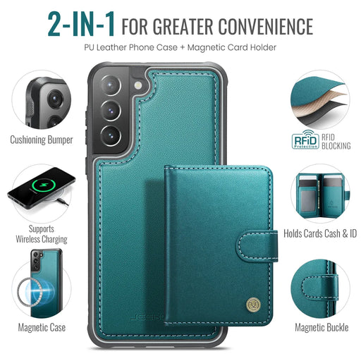 JEEHOOD For Samsung Galaxy S21+ 5G Case  J09 RFID Blocking Card Holder Leather Back Phone Cover Magnetic Case - Green - 2