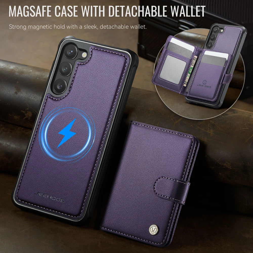 JEEHOOD For Samsung Galaxy S23 Case  J09 RFID Blocking Card Holder Leather Back Phone Cover Magnetic Case - Purple - 5