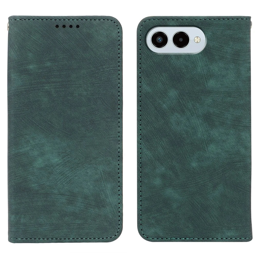 For T-Mobile REVVL 8 Case Strong Magnetic Leather Wallet Phone Cover with Striped Texture - Green - 1