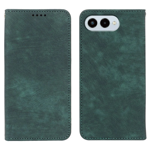For T-Mobile REVVL 8 Case Strong Magnetic Leather Wallet Phone Cover with Striped Texture - Green - 1