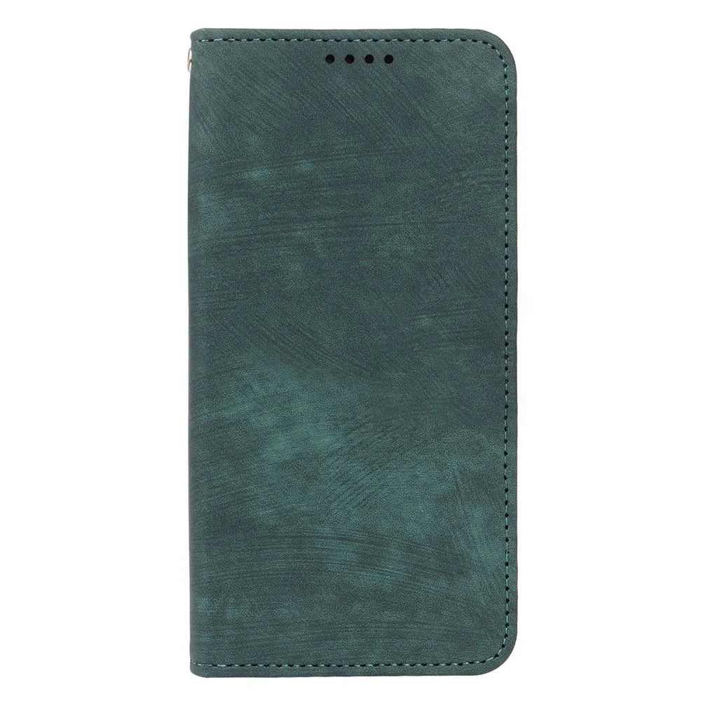 For T-Mobile REVVL 8 Case Strong Magnetic Leather Wallet Phone Cover with Striped Texture - Green - 4