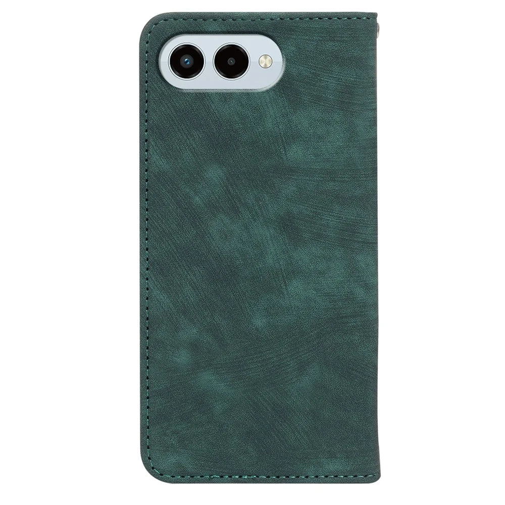 For T-Mobile REVVL 8 Case Strong Magnetic Leather Wallet Phone Cover with Striped Texture - Green - 5