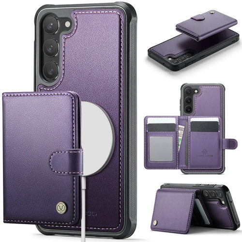 JEEHOOD For Samsung Galaxy S23+ Case  J09 RFID Blocking Card Holder Leather Back Phone Cover Magnetic Case - Purple - 1