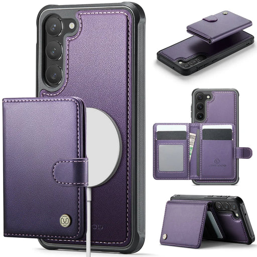 JEEHOOD For Samsung Galaxy S23+ Case  J09 RFID Blocking Card Holder Leather Back Phone Cover Magnetic Case - Purple - 1
