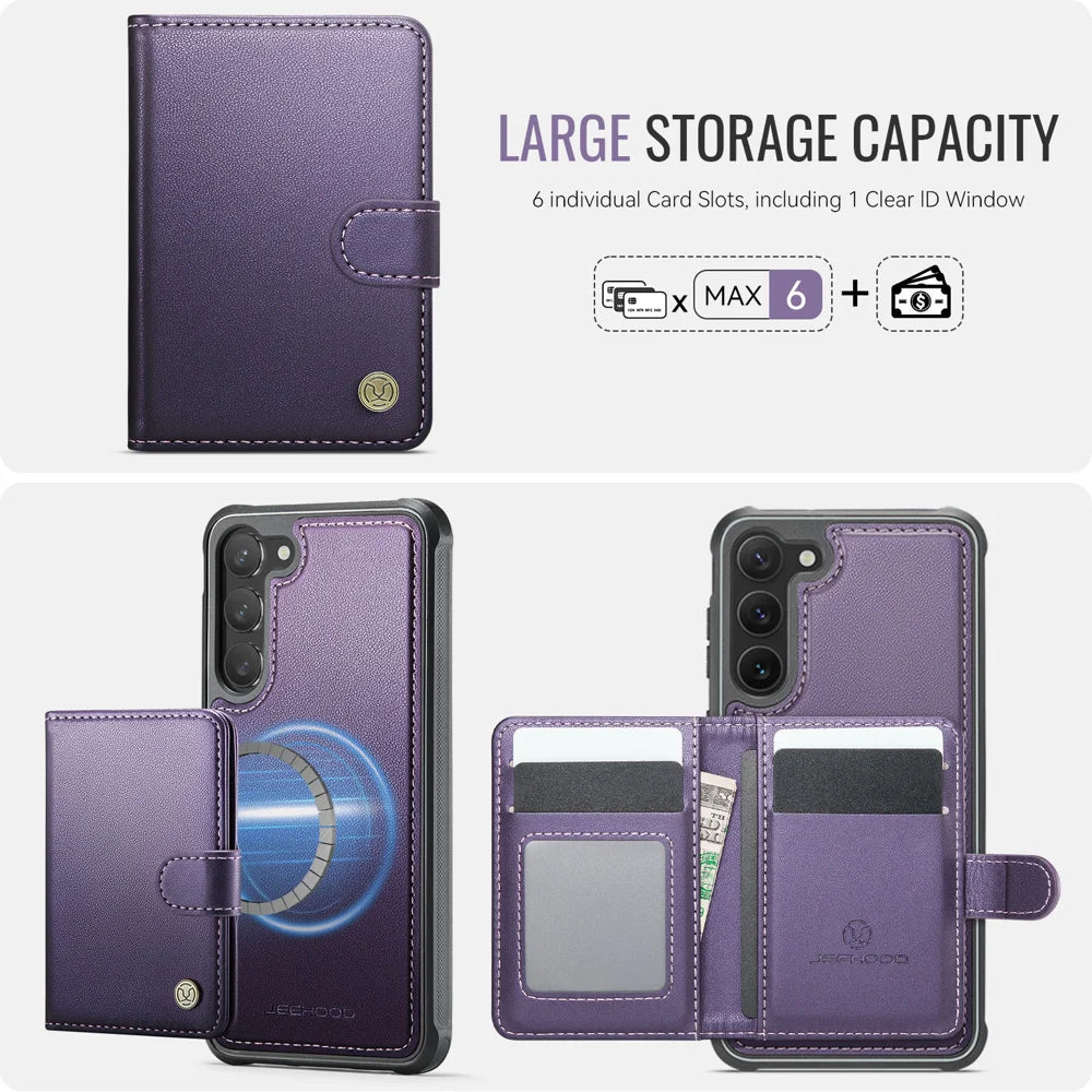 JEEHOOD For Samsung Galaxy S23+ Case  J09 RFID Blocking Card Holder Leather Back Phone Cover Magnetic Case - Purple - 3