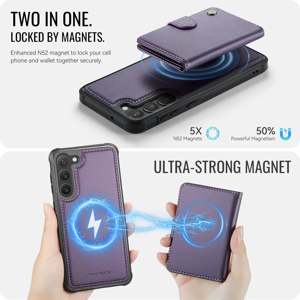 JEEHOOD For Samsung Galaxy S23+ Case  J09 RFID Blocking Card Holder Leather Back Phone Cover Magnetic Case - Purple - 7