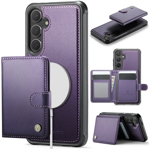 JEEHOOD For Samsung Galaxy S24 Case  J09 RFID Blocking Card Holder Leather Back Phone Cover Magnetic Case - Purple - 1