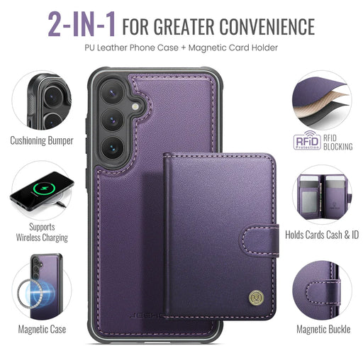JEEHOOD For Samsung Galaxy S24 Case  J09 RFID Blocking Card Holder Leather Back Phone Cover Magnetic Case - Purple - 2