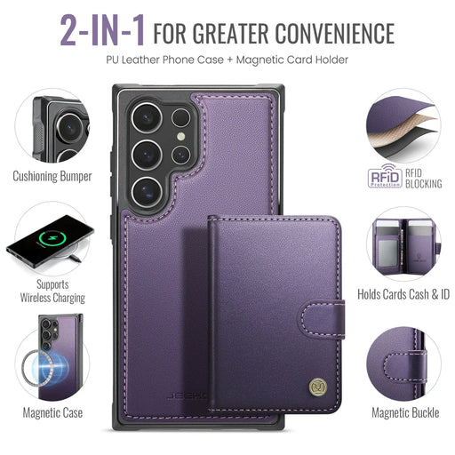 JEEHOOD For Samsung Galaxy S24 Ultra Case  J09 RFID Blocking Card Holder Leather Back Phone Cover Magnetic Case - Purple - 2