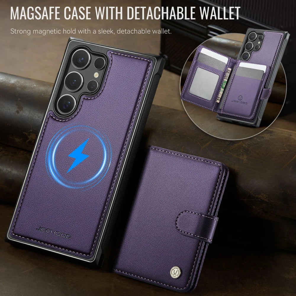 JEEHOOD For Samsung Galaxy S24 Ultra Case  J09 RFID Blocking Card Holder Leather Back Phone Cover Magnetic Case - Purple - 5