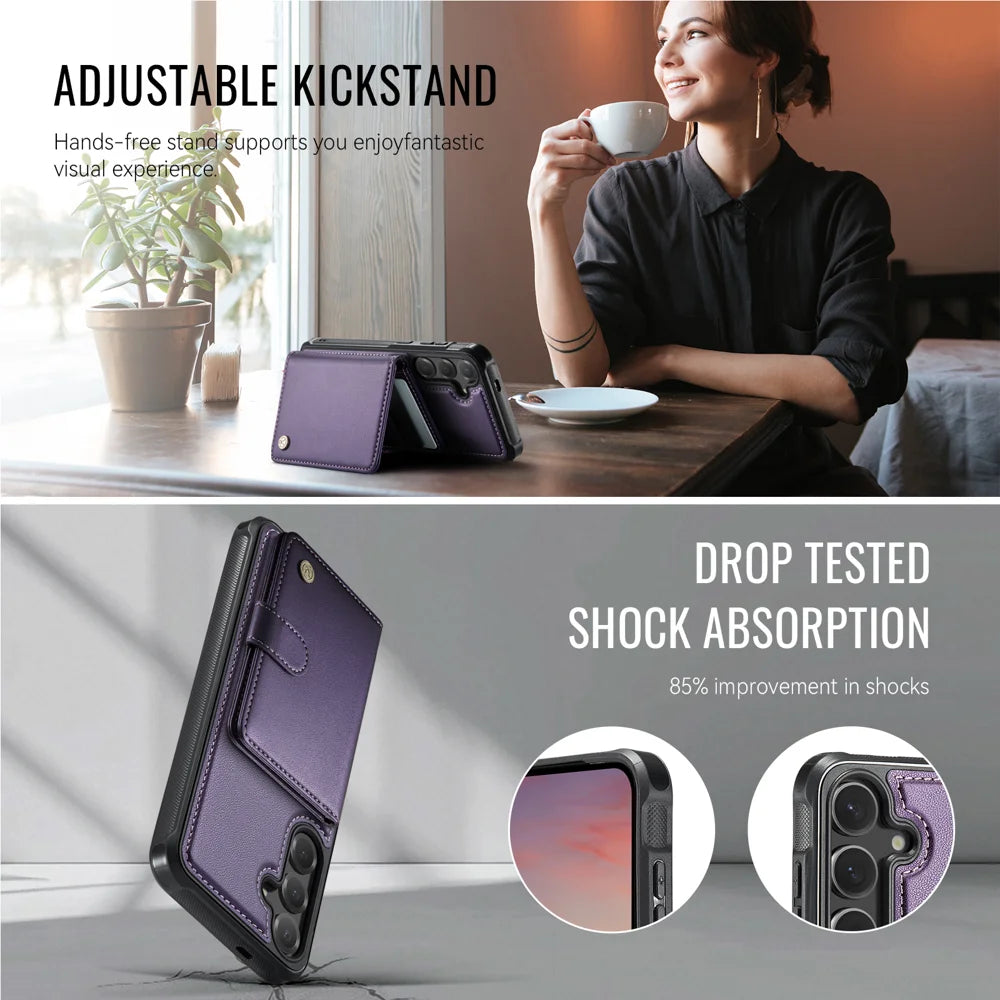 JEEHOOD For Samsung Galaxy S25+ Case  J09 RFID Blocking Card Holder Leather Back Phone Cover Magnetic Case - Purple - 4
