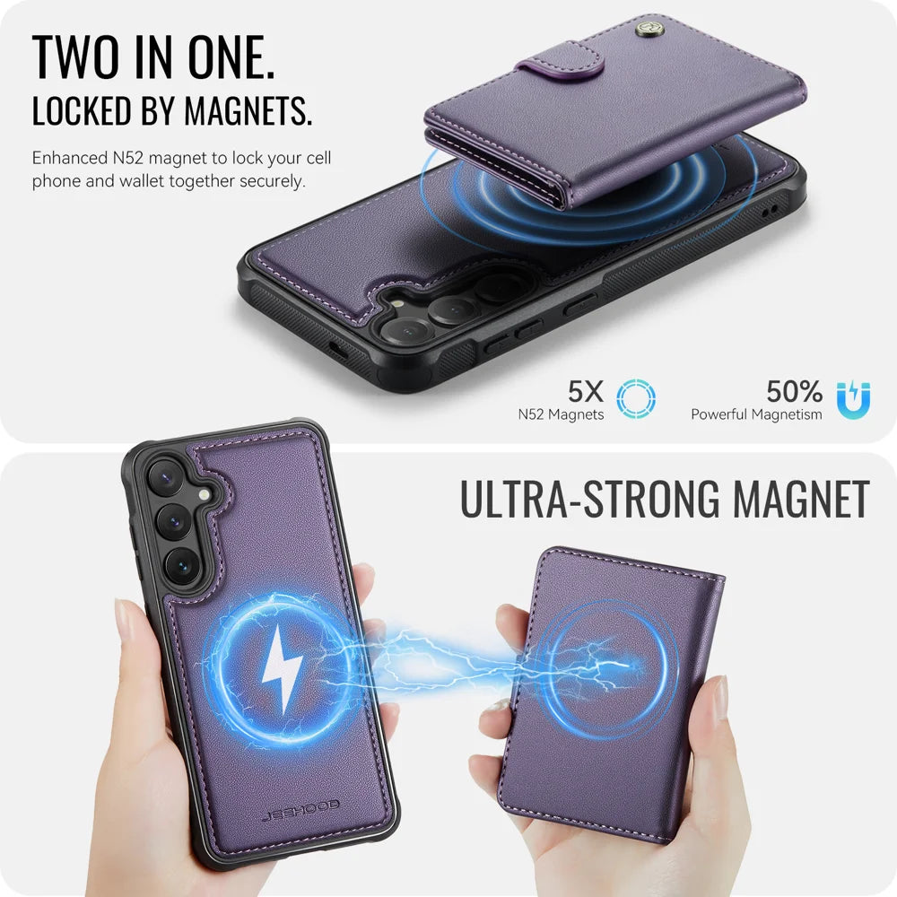 JEEHOOD For Samsung Galaxy S25+ Case  J09 RFID Blocking Card Holder Leather Back Phone Cover Magnetic Case - Purple - 7