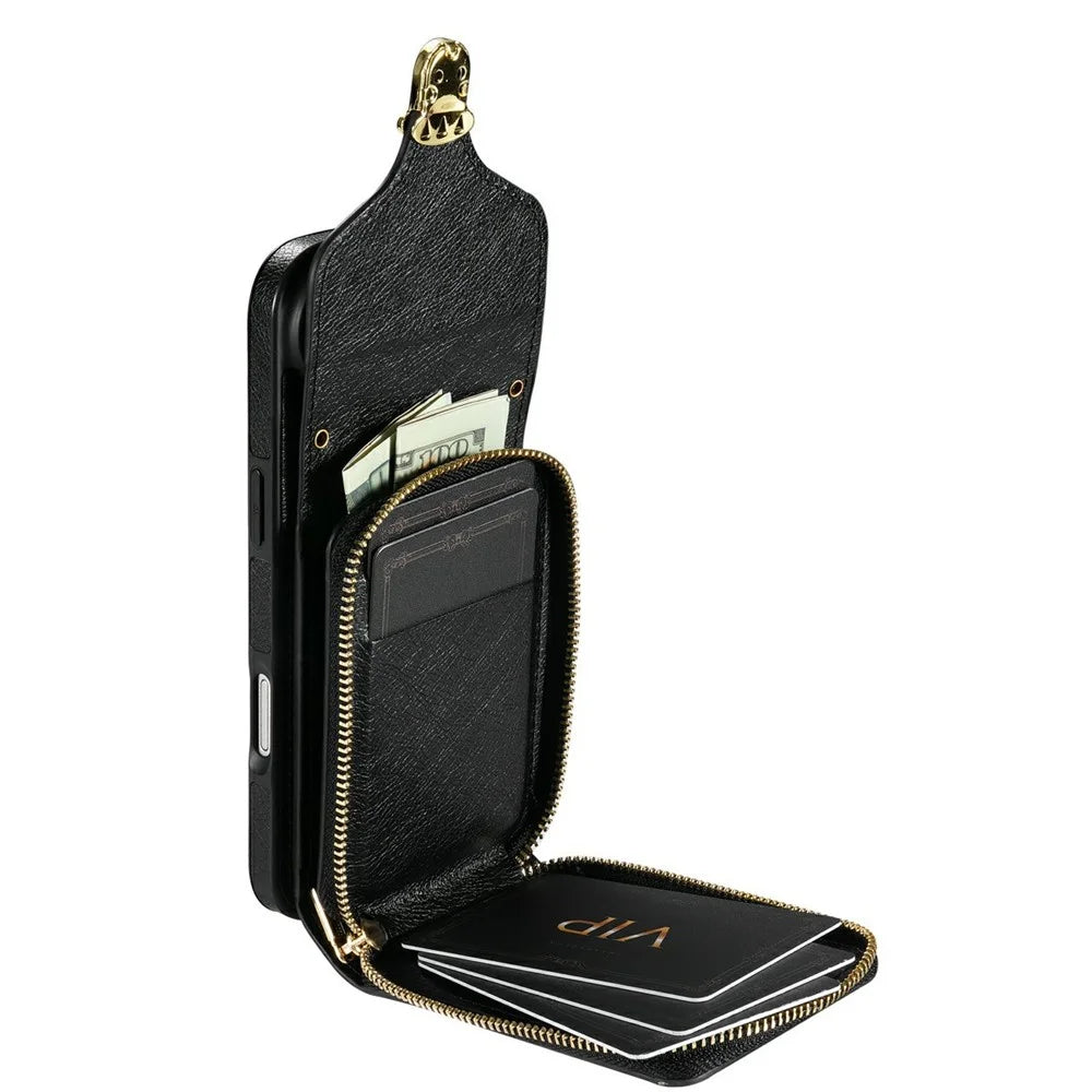 For iPhone Air Case Zipper Wallet Leather + TPU Phone Cover with Strap - Black - 2