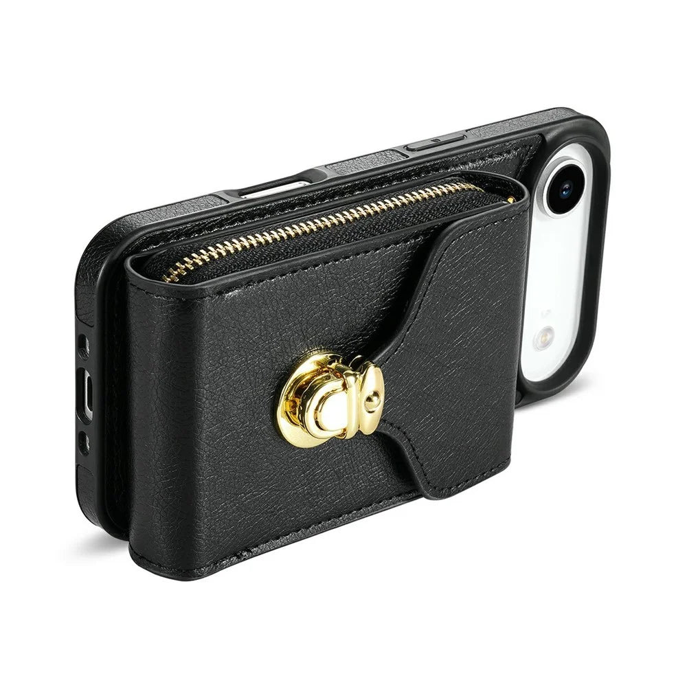 For iPhone Air Case Zipper Wallet Leather + TPU Phone Cover with Strap - Black - 4