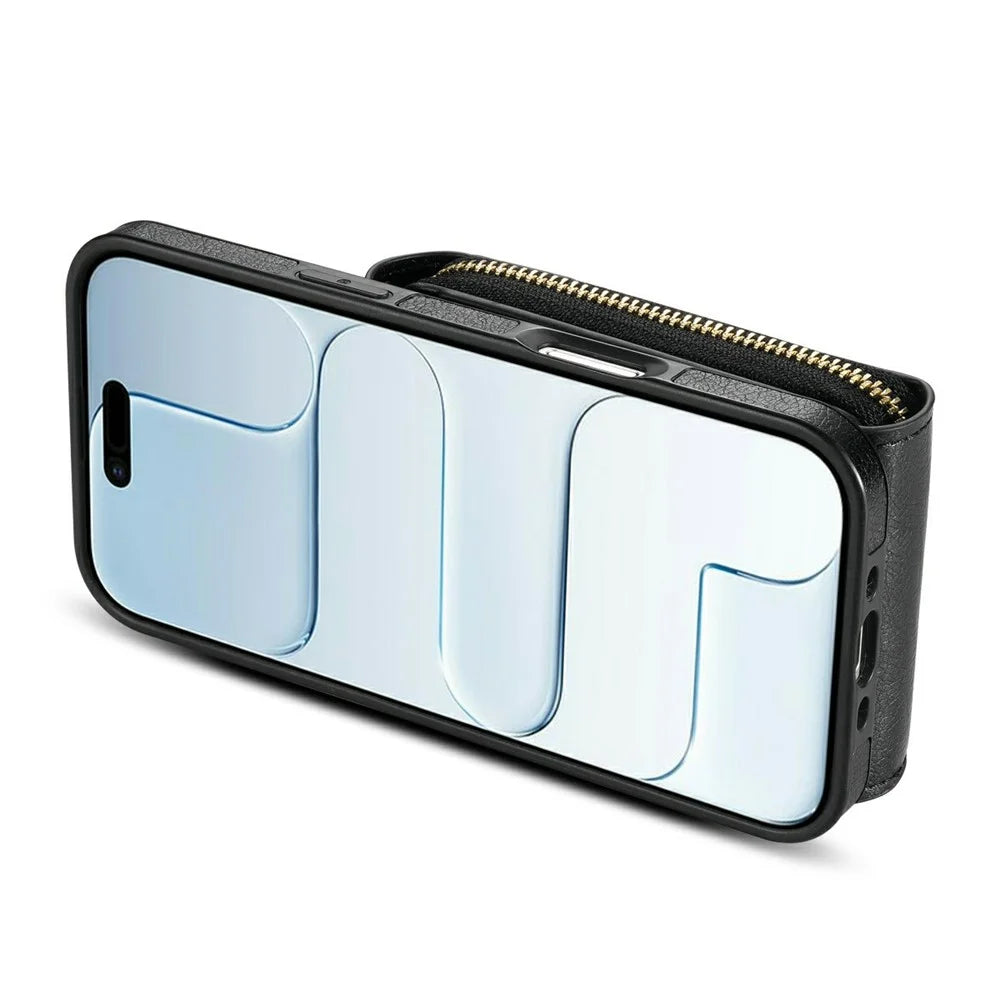 For iPhone Air Case Zipper Wallet Leather + TPU Phone Cover with Strap - Black - 5