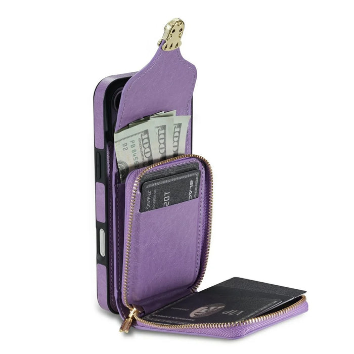 For iPhone 17 Case Zipper Wallet Leather + TPU Phone Cover with Strap - Purple - 2