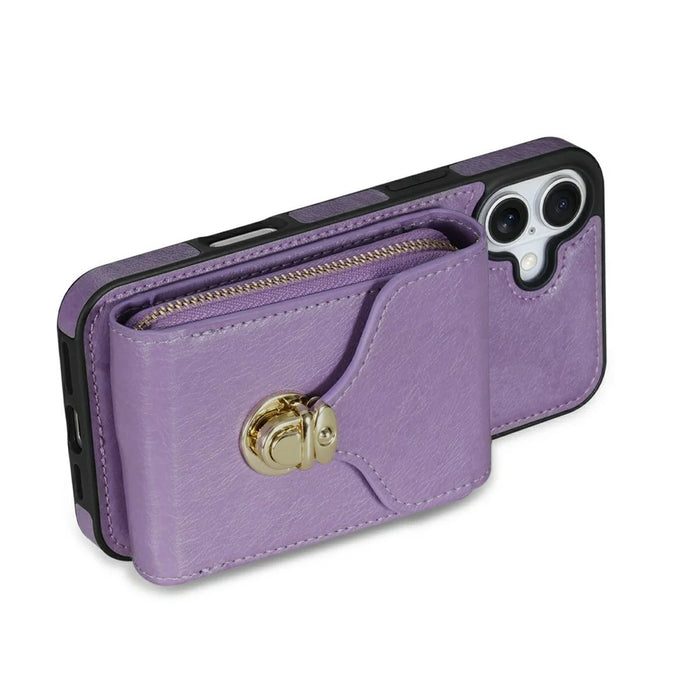 For iPhone 17 Case Zipper Wallet Leather + TPU Phone Cover with Strap - Purple - 4