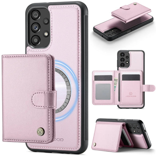 JEEHOOD For Samsung Galaxy A13 4G / Galaxy A04s 5G / Galaxy A13 5G Case  J09 RFID Blocking Card Holder Leather Back Phone Cover Magnetic Case - Pink - 1