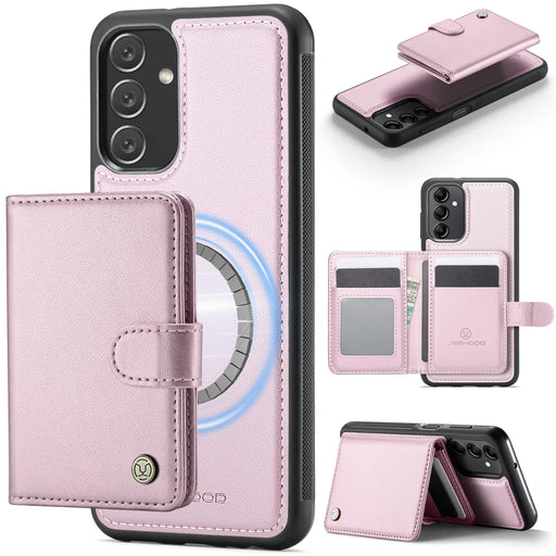 JEEHOOD For Samsung Galaxy A14 5G / Galaxy M44 5G / Galaxy A14 4G Case  J09 RFID Blocking Card Holder Leather Back Phone Cover Magnetic Case - Pink - 1