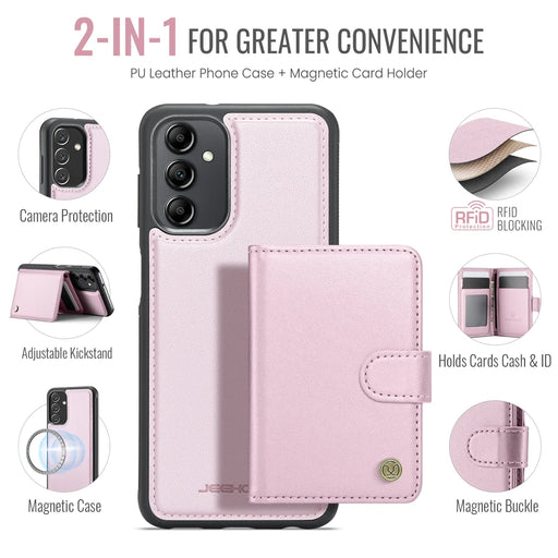JEEHOOD For Samsung Galaxy A14 5G / Galaxy M44 5G / Galaxy A14 4G Case  J09 RFID Blocking Card Holder Leather Back Phone Cover Magnetic Case - Pink - 2