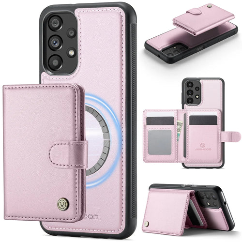 JEEHOOD For Samsung Galaxy A23 5G (Global) / Galaxy A23 4G Case  J09 RFID Blocking Card Holder Leather Back Phone Cover Magnetic Case - Pink - 1