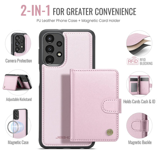 JEEHOOD For Samsung Galaxy A23 5G (Global) / Galaxy A23 4G Case  J09 RFID Blocking Card Holder Leather Back Phone Cover Magnetic Case - Pink - 2
