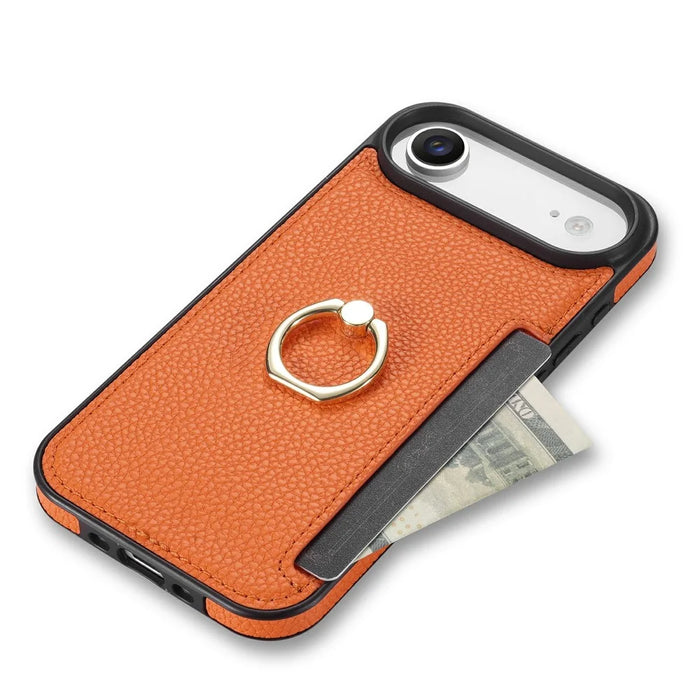 For iPhone Air Case Ring Kickstand PU + TPU Card Holder Phone Cover - Orange - 4