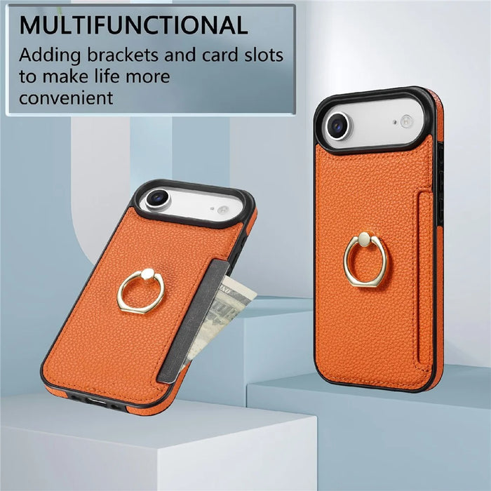 For iPhone Air Case Ring Kickstand PU + TPU Card Holder Phone Cover - Orange - 5
