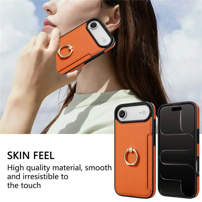 For iPhone Air Case Ring Kickstand PU + TPU Card Holder Phone Cover - Orange - 6