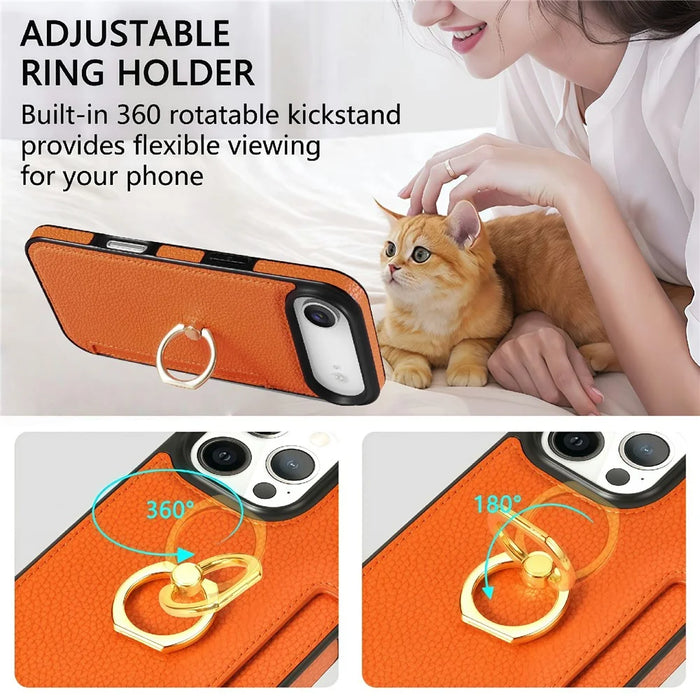 For iPhone Air Case Ring Kickstand PU + TPU Card Holder Phone Cover - Orange - 7