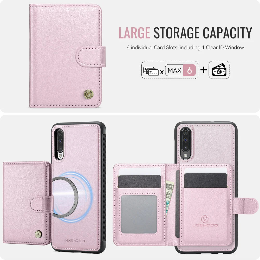 JEEHOOD For Samsung Galaxy A50 Case  J09 RFID Blocking Card Holder Leather Back Phone Cover Magnetic Case - Pink - 3
