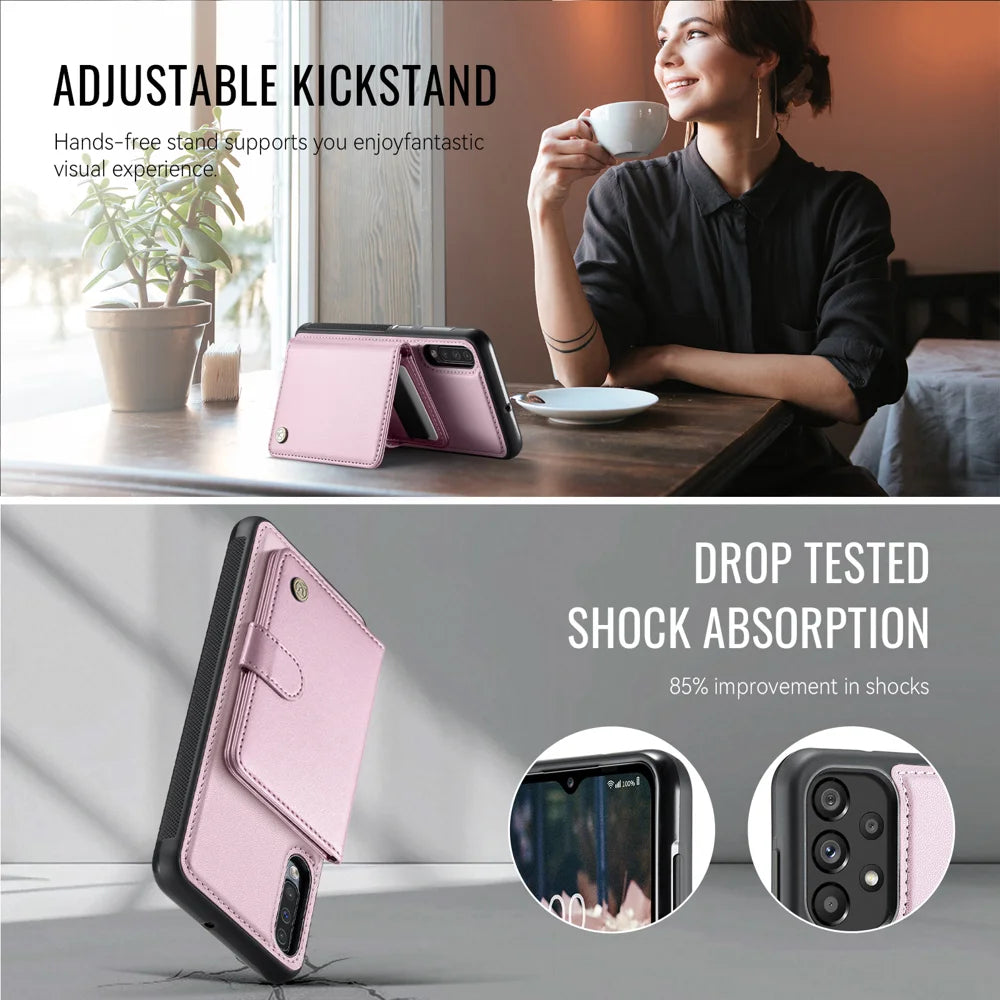 JEEHOOD For Samsung Galaxy A50 Case  J09 RFID Blocking Card Holder Leather Back Phone Cover Magnetic Case - Pink - 4