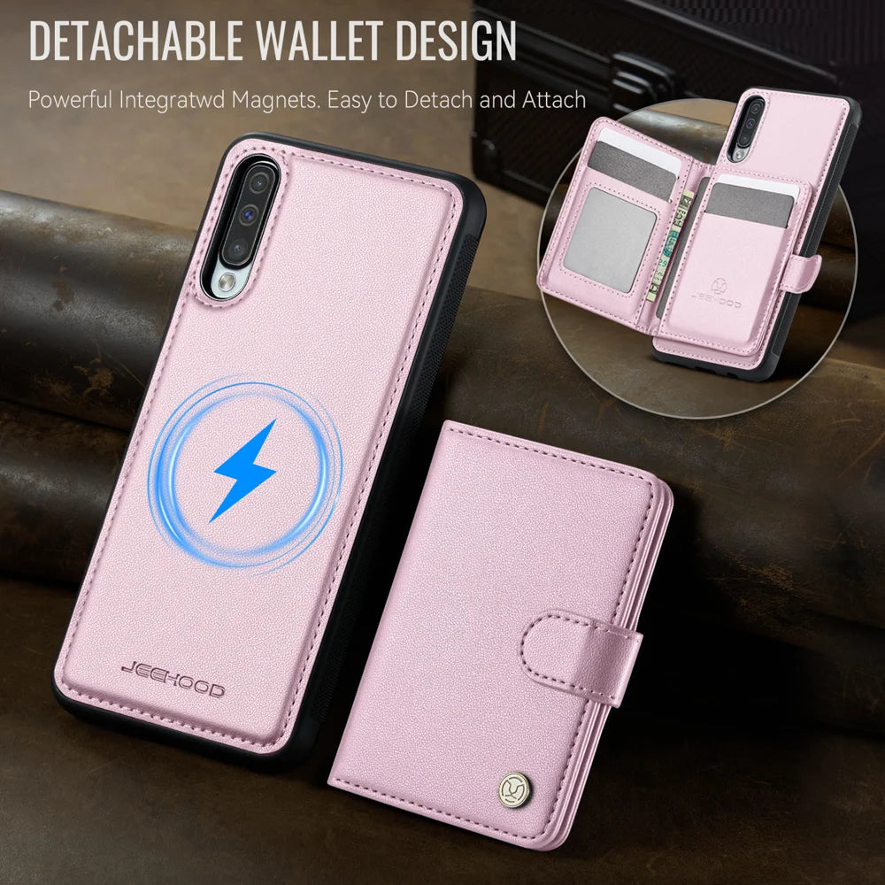 JEEHOOD For Samsung Galaxy A50 Case  J09 RFID Blocking Card Holder Leather Back Phone Cover Magnetic Case - Pink - 5