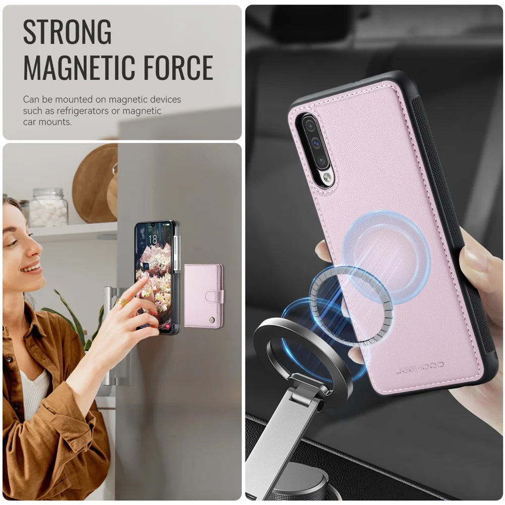 JEEHOOD For Samsung Galaxy A50 Case  J09 RFID Blocking Card Holder Leather Back Phone Cover Magnetic Case - Pink - 6