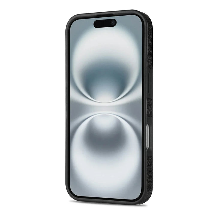 For iPhone 17 Case Ring Kickstand PU + TPU Card Holder Phone Cover - Black - 2